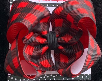 READY TO SHIP - Red Buffalo Plaid Bow / Red Plaid Hairbow / Red Plaid Check Bow / Buffalo Plaid Headband / Plaid Baby Bow / Buffalo Check