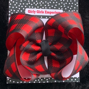 READY TO SHIP - Red Buffalo Plaid Bow / Red Plaid Hairbow / Red Plaid Check Bow / Buffalo Plaid Headband / Plaid Baby Bow / Buffalo Check