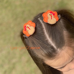 READY TO SHIP Thanksgiving Turkey Hairbow, Turkey Pigtail Set, Turkey Piggies, First Thanksgiving Headband, Newborn Thanksgiving Headband