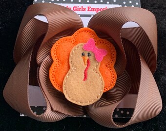 READY TO SHIP - Turkey Hair Clip / Thanksgiving Hair Bow / Thanksgiving Headband / Thanksgiving Turkey Hair Bow / Thanksgiving Turkey Bow