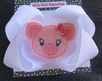 READY TO SHIP - Farm Birthday Hairbow / Farm Birthday / Farm Animal Hair Bow / Piggy Tail Hair Bows / Pink Piggy Hair Bows /  4-H Hairbow