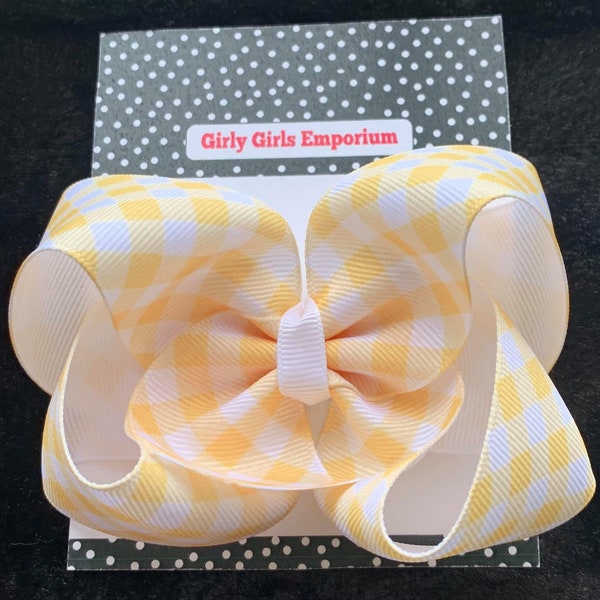 Gingham Boutique Bow / Gingham Baby Hairbow / Gingham Hair Accessories /  Pink Checkered Bow / Pink Gingham Baby Headband / Yellow Gingham