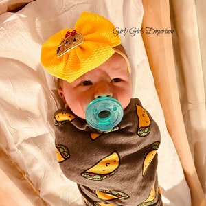 READY TO SHIP Taco Hairclip, Taco Waffle Bow, Taco Bow,  Nylon Taco Headband, Taco Twosday Headband, Taco Twosday, Taco Bullet Bow, Taco