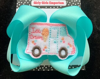Ice Cream Truck Hairbow, Ice Cream Truck Bow, Ice Cream Party Bow, Ice Cream Party Favor, Ice Cream Nylon Headband, Ice Cream Headband