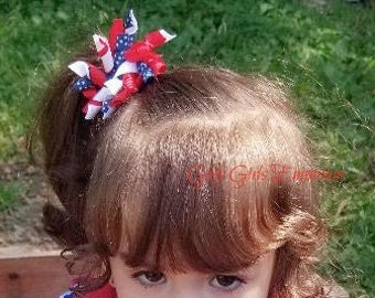 4th of July Toddler Baby Boy Girl Romper American Flag Stars Stripes Pompom Sunsuit Tassel Balls Headband