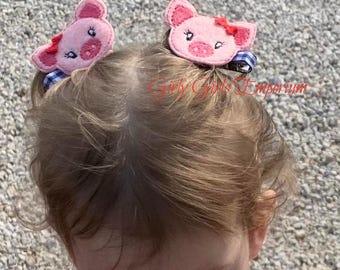 READY TO SHIP - Farm Party Hairbows / Farm Birthday / Farm Animal Hair Bow / Piggy Tail Hair Bows / Pink Piggy Hair Bows /  4-H Hairbow