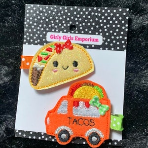READY TO SHIP Taco Truck Hair Clip,, Taco Headband, Taco Bow,  Nylon Taco Headband, Taco Birthday Hairbow, Taco Twosday, Taco Clip, Baby Bow