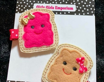 READY to SHIP PB&J Hairclips, Peanut Butter and Jelly Hairclips, Peanut Butter and Jelly Hairbow, pbj Piggies, Peanut Butter and Jelly, pbj