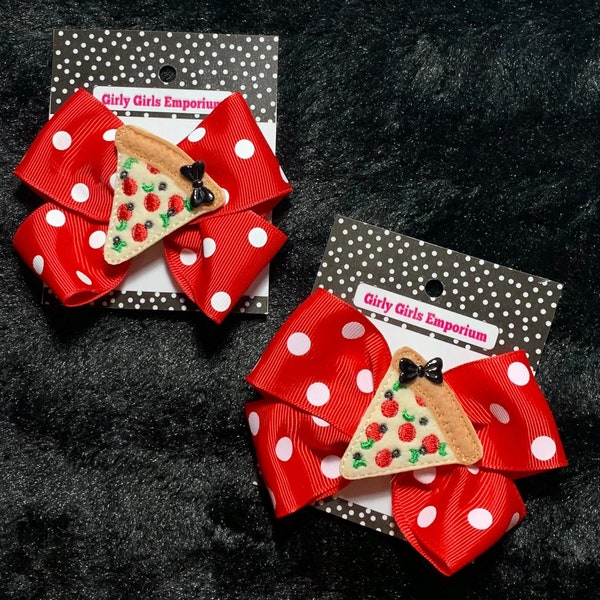 READY TO SHIP Pizza Pigtails, Pizza Party Hairbow, Pizza Party Hairclips, Pizza , Pizza Hair Clip, Pizza Baby Headband, Pizza Nylon Headband