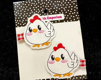 READY TO SHIP Chicken Hair Clips, Chicken Baby Headband, Farm Birthday, Farm Birthday Bow, Farm Party Favor, Farm Girl Bows, Farm Piggies