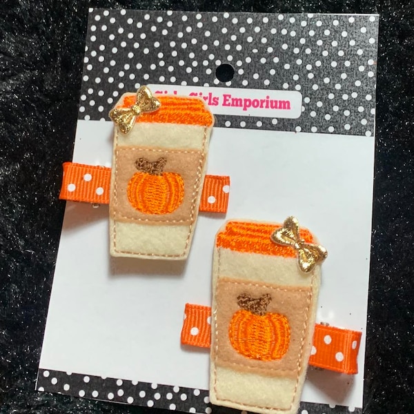 READY TO SHIP - Pumpkin Spice Hairclip, Pumpkin Spice Clippie, Pumpkin Spice Hair Clip, Frappuccino Clip, Fall Festival Bow, Frappe Bow, Bow