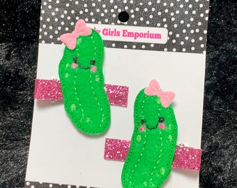 READY TO SHIP Pickle Hairclips, Pickle Hairclip, Pickle Hairbow, Pickle Bow, Pickles Bow, Pink Pickle Bow, Pickle Baby Headband, Pickle Bow
