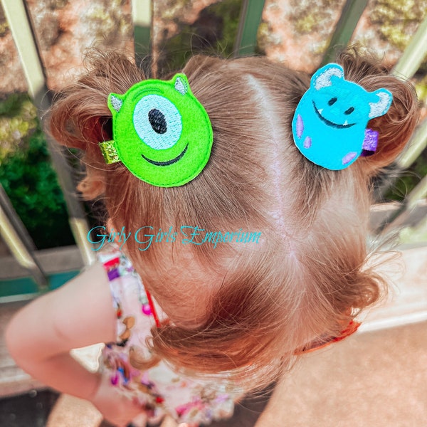 READY to SHIP Monster Hairclips, Monsters Hairbows, Monster Movie Hairbows, Sulley Headband