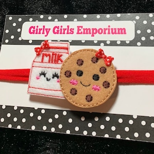 READY to SHIP Christmas Cookies and Milk Headband, Christmas Milk and Cookies Headband, Cookie and Milk Pigtails, Milk and Cookies Hair Clip