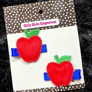 READY TO SHIP - Apple Hair Clip, Back to School Hairbow, Apple Nylon Headband, School Hairclip, Apple Picking Hairbow, Apple Pigtail Bows
