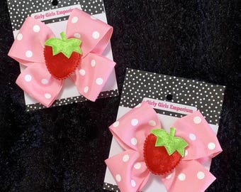 READY TO SHIP -Strawberry Hair Bows, Strawberry Baby Headband, Strawberry Barrettes, Strawberry Piggies, Strawberry Pigtail Bows,