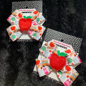 READY TO SHIP - Apple Hairbow, Back to School Hairbow, School Pigtail Bows, School Hair Clip, Back to School Bow, Apple Pigtail Bows