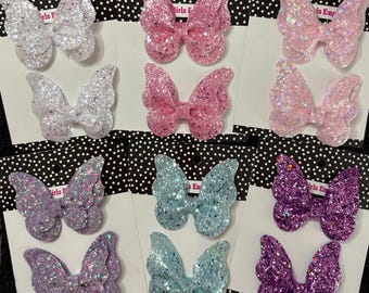 READY TO SHIP Glittery Butterfly Bows, Glitter Butterfly Hairclip, Glitter Butterfly Bow Hair Clip, Sparkly Girls Hair Accessory, Sparkly