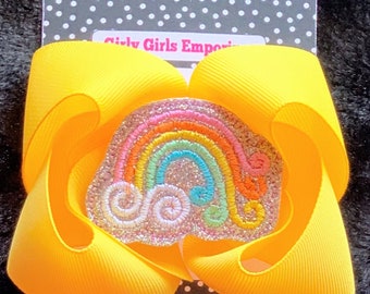 READY TO SHIP   Glitter Vinyl / Girls Bow / Big Hair Bow / Birthday Bow / Clip / Hairclip / Rainbow Bow / Pastel Rainbow Hair Bow / Hair Bow