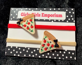 READY TO SHIP Pizza Nylon Headband, Pizza Party Headband, Pizza Party Hair Clips, Pizza Hair Bow, Pizza Hair Clippies, Pizza Baby Headband