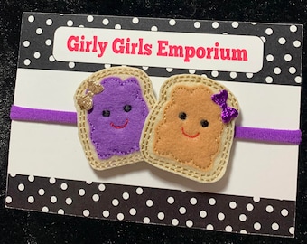 READY to SHIP PB&J Headband, Peanut Butter and Jelly Headband, Peanut Butter and Jelly Hairbow, pbj Piggies, Peanut Butter and Jelly Set
