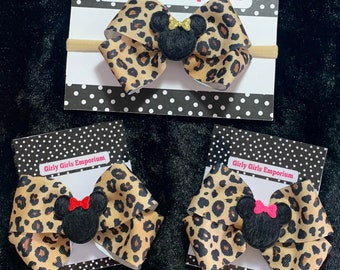 READY TO SHIP - Animal Kingdom Hairclip, Cheetah Mouse Hair Bow, Cheetah Mouse Headband, Animal Mouse Hair Clip, Zebra Mouse Clip, Bow