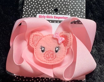 READY TO SHIP Pink Piggy Hairbow, Pink Farm Hairbow, Pink Farm Birthday Bow, Pink Farm Headband, Pink Farm Hairbow, Piggie Hair Bow,