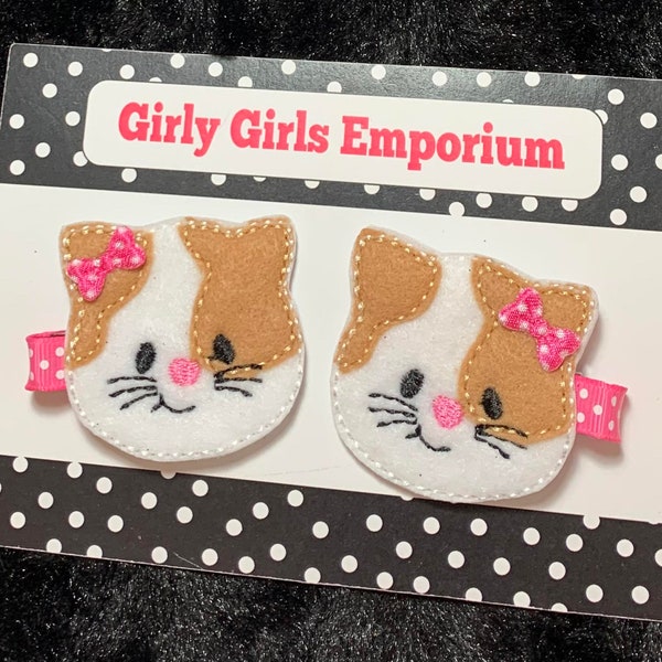 READY TO SHIP Kitten Birthday Hairclips, Kitten Pigtails, Kitten Piggies, Cat Pigtails, Cat Piggies, Cat Birthday Bow, Kitty Cat Hairbow