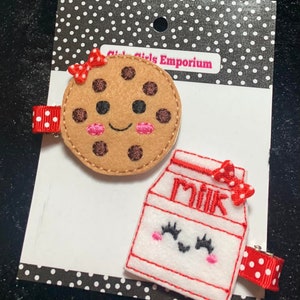 READY to SHIP Christmas Cookies and Milk Headband, Cookies and Milk Hairbows, Cookie and Milk Pigtails, Milk and Cookies Hair Clips, Cookies