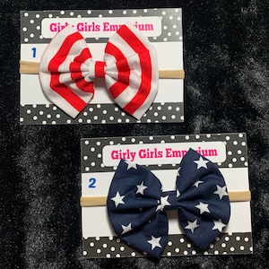 READY TO SHIP Red White and Blue Nylon Headband, 4th of July Nylon Headband, Fourth of July Nylon Headband, Fabric July 4th Hairbow, July 4