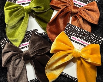 READY to SHIP Girls Fall Hair Bows, Fall Velvet Hair Bow, Toddler Hairbows, Toddler, Girls Big Bows, Fable Bows, Velvet Baby Bow