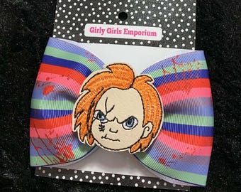 READY TO SHIP Good Guys Hairbows, Good Guys Headband, Good Guys Baby Headband, Horror Movie Hairclips, Horror Movie Headband, Kid Horror Bow