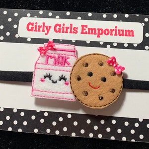 READY to SHIP Cookies and Milk Headband, Milk and Cookies Headband, Cookie and Milk Pigtails, Milk and Cookies Hair Clip, Cookies and Milk