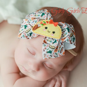 READY TO SHIP Taco Headband, Taco Bow,  Nylon Taco Headband, Taco Birthday Hairbow, Taco Twosday, Taco Clip, Taco Hair Clip, Cinco De Mayo