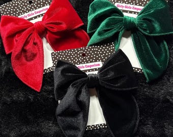 READY to SHIP Girls Christmas Hair Bows, Christmas Velvet Hair Bow, Toddler Hair Bows, Toddler, Girls Big Bows, Fable Bows, Velvet Baby Bows