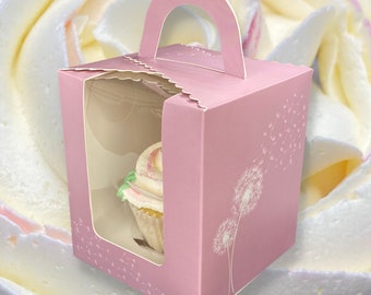 25Pcs Pink Individual Cupcake Boxes. Girl Baby Shower 4 Inch cup cake box with window & handle. Christening Favor Box. Gender Reveal Party.