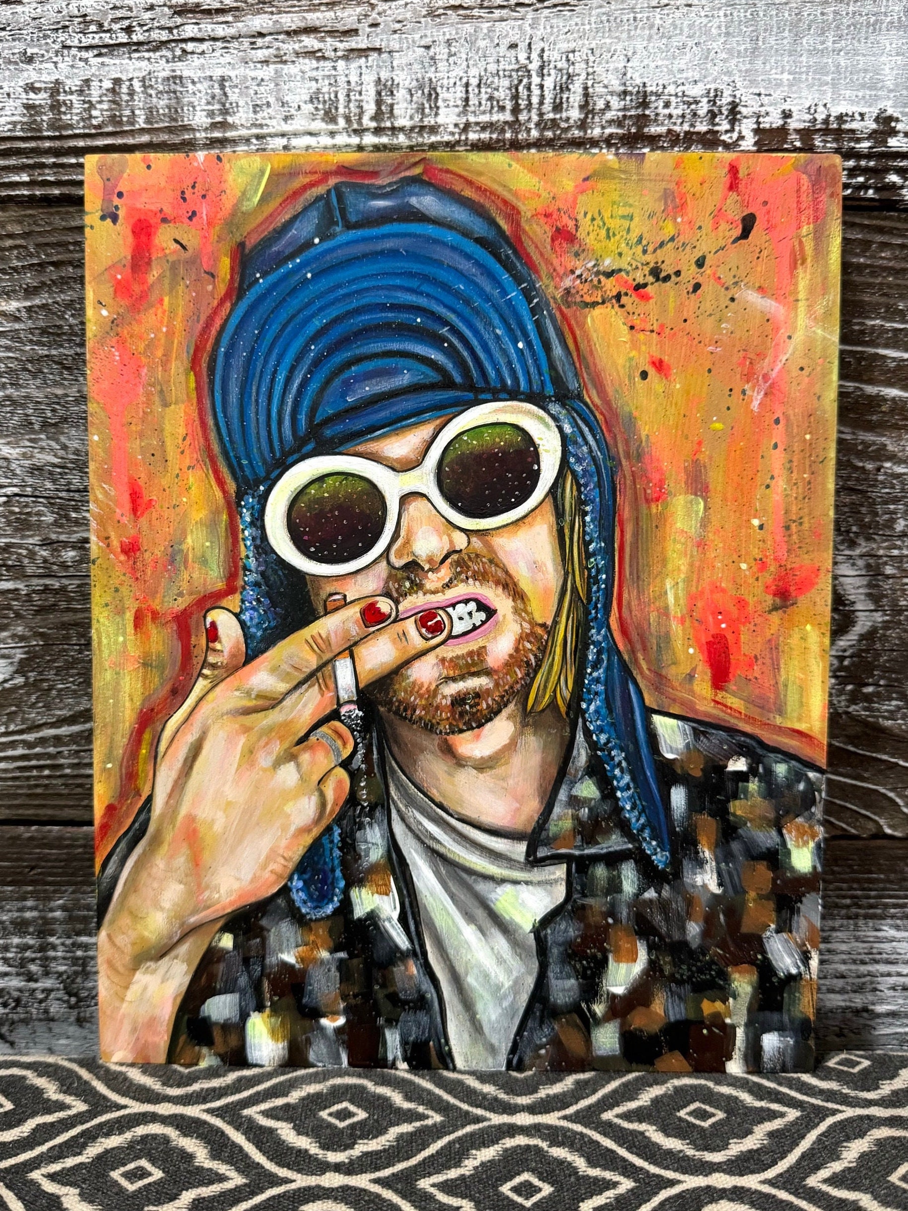 油絵原画　 Cobain KURT COBAIN- Original Acrylic on Wood Panel (one of a Kind) - Etsy