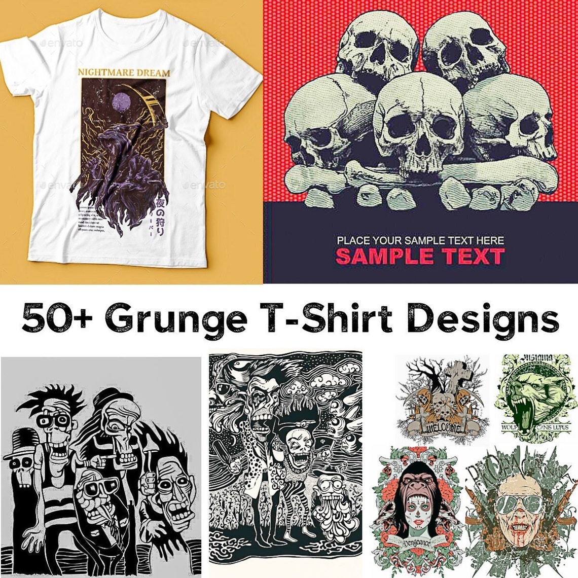 50 Grunge T-Shirt Designs Collection Bundle Instant Download image 6