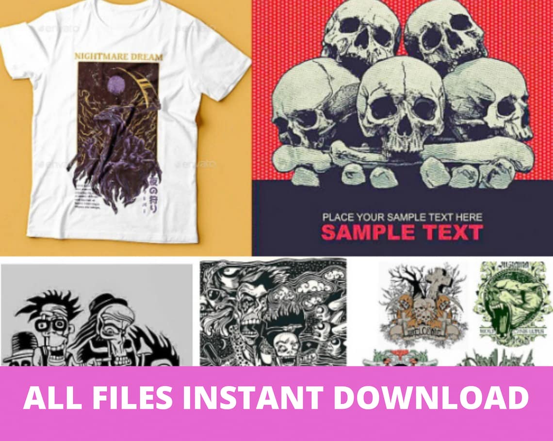 50 Grunge T-Shirt Designs Collection Bundle Instant Download image 1