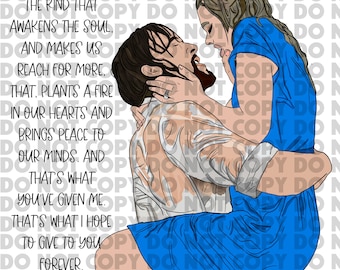 The Notebook hand-drawn digital PNG with and without quote, in black and gray and color