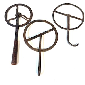 3 Antique Measuring Tools-Primitive Hand Forged- Blacksmith Wheelwright Traveler Measuring Wheel