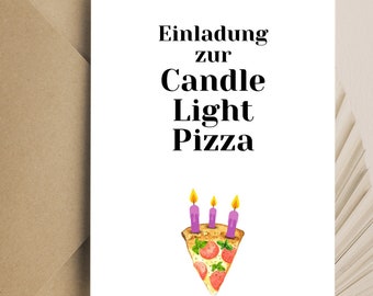 Candlelight Pizza, romantic voucher - postcard