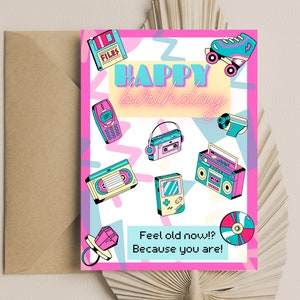 80er 90er Retro Geburtstagskarte, Postkarte zum Geburtstag