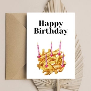 Geburtstagskarte mit Pommes und Kerzen, Postkarte zum Geburtstag