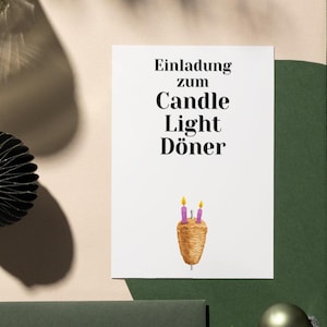 Candlelight Kebab Postcard | Romantic Card with Humor | Valentine's Day Card | Postcard + Folded Card | Secret Santa | Funny Christmas Gift