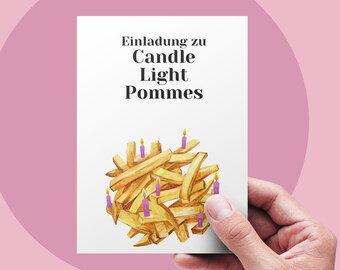 Candlelight fries, funny invitation card