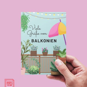 Postkarte GRÜSSE von BALKONIEN, Urlaubskarte von Zuhause
