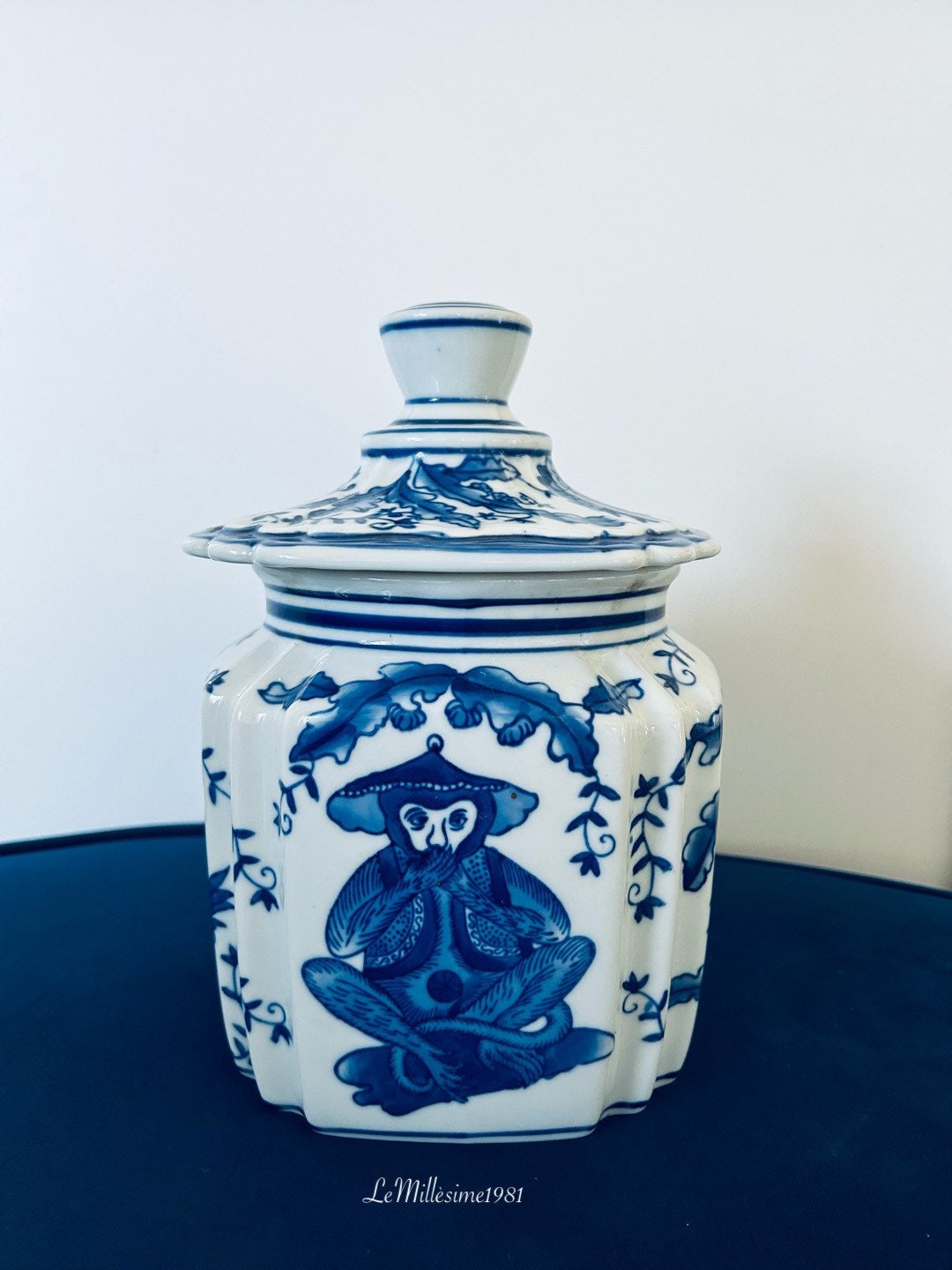 Blue and White Monkey Ginger Jar Chinoiserie Grandmillennial Etsy