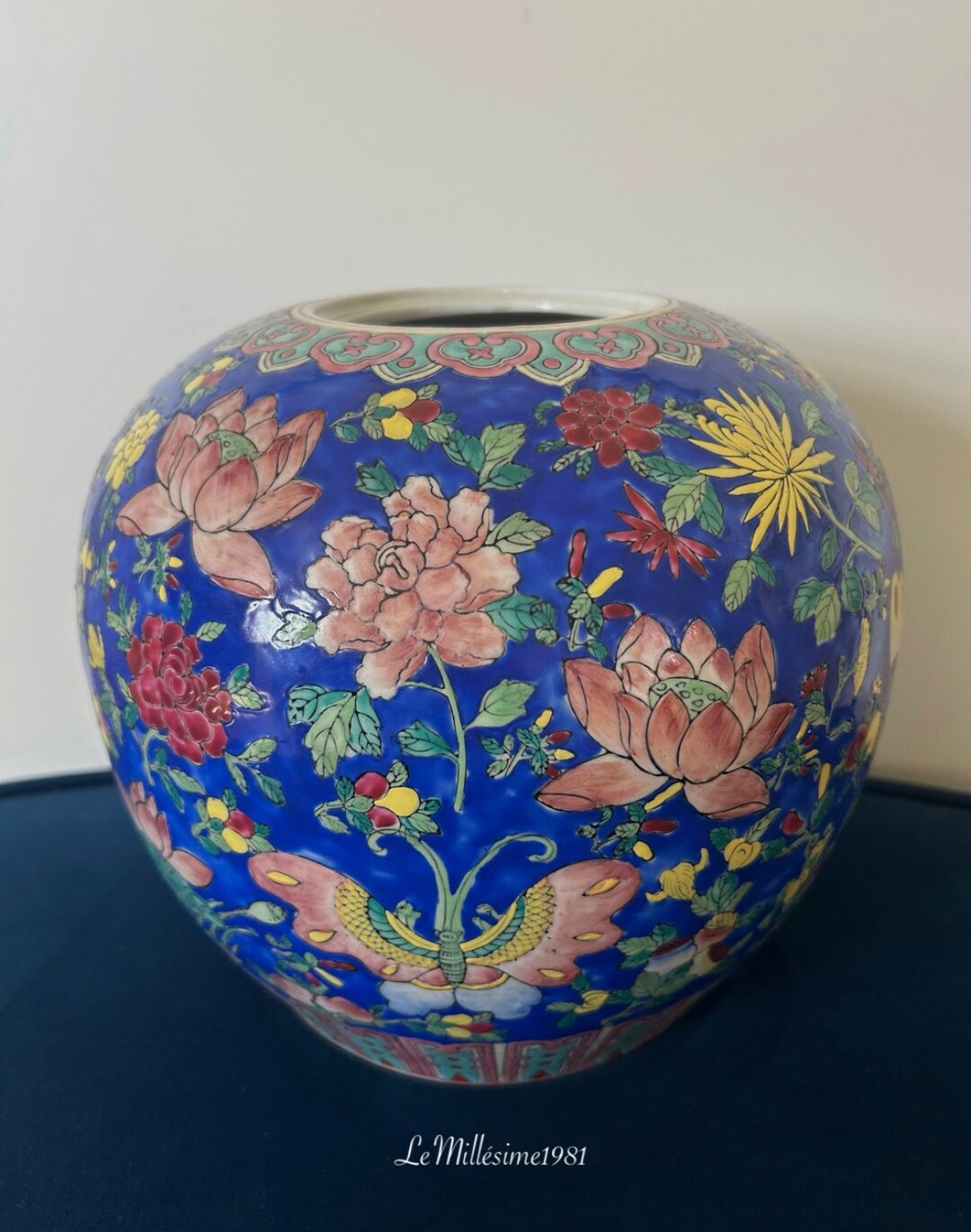 Vintage Large Chinese Blue Butterfly Vase Chinoiserie Etsy