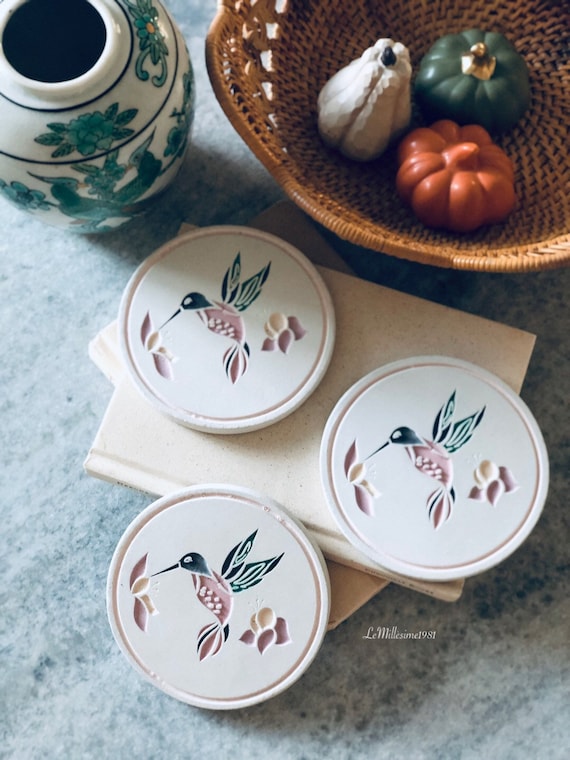 Vintage Set of Ceramic Hummingbird Coaster Farmhouse Style Cottage  Minimalist